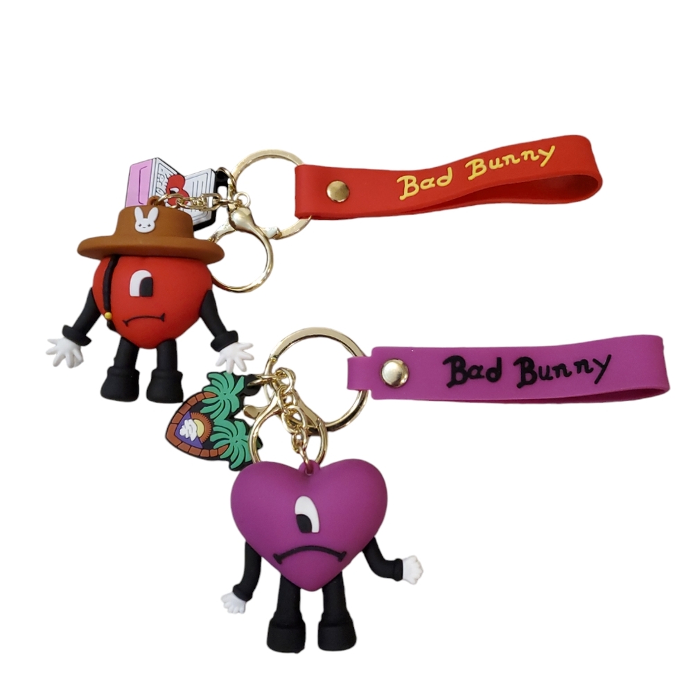Bad Bunny Cartoon 3D Heart Landyard Keychain Collectible‎